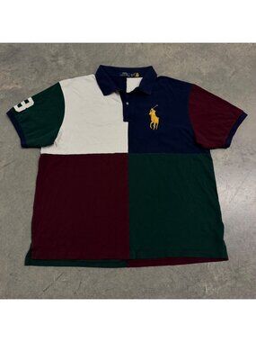 Polo Ralph Lauren Mens Colorblock Polo Shirt 3XB 3TG Multicolor Patchwork Style